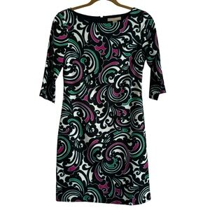 Banana Republic Black and Pink‎ Swirl Long Sleeve Dress